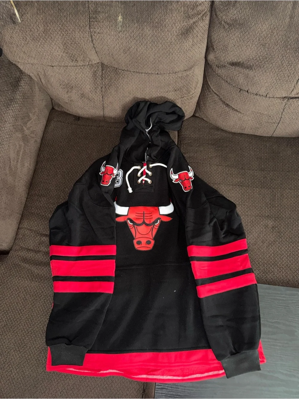 Jordan Black and Red Chicago Bulls Crewneck Sweater